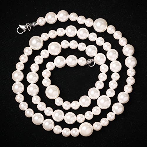 Foto von Halukakah Perlenkette Herren 6MM 8MM 10MM Größenmix Echte Süßwasser Muschelperlen Hip Hop Rapper Chokerkette 45cm, Geschenk für Ihn