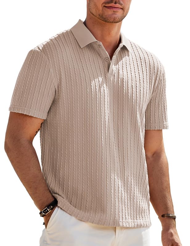 Elegancity Herren Poloshirts Khaki Kurzarm Einfarbig Strick Sommer Golf Shirt Freizeit T Shirts Regular Fit Urlaub Polohemd XL