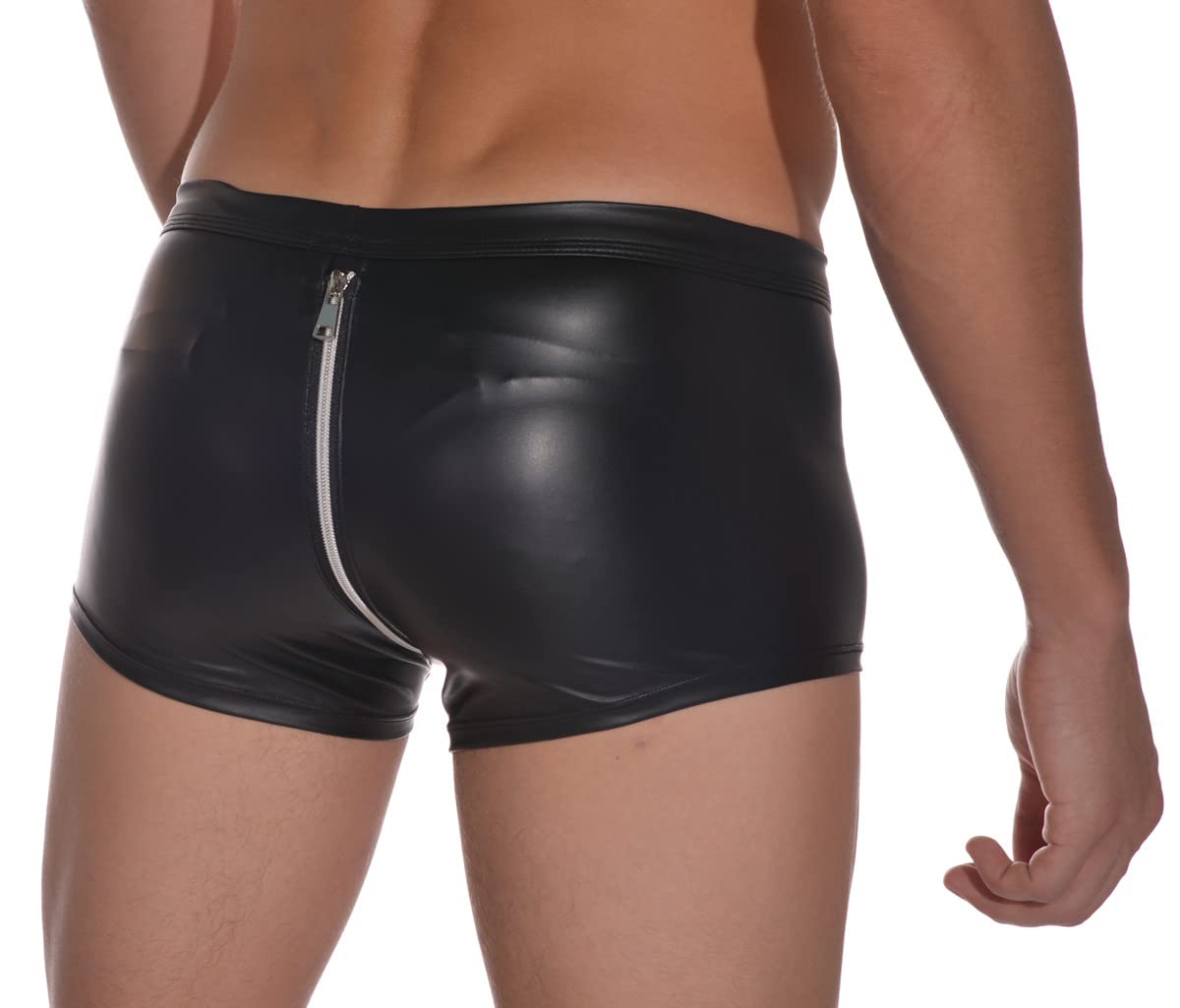 Verano Pantalones cortos de látex similares para hombre con cremallera en ambos lados, aspecto mojado, con cremallera