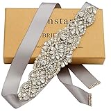 Yanstar Handmade Bridal Belt Wedding Belts Sashes Rhinestone Crystal Beads Belt For Bridal Gowns (Silver-Silver)