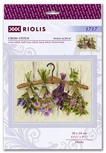 Image of RIOLIS - Herbs 1717, Floral Cross Stitch Kit 11,81 inch x9,45, Cross Stitch Kits for Beginners & Advanced, Crossstitching Kits Adult, Counted Stitching Kits, Flowers Embroidery Kit
