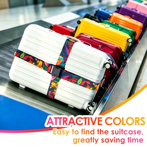 Image of Gutsdoor 2 Pack Luggage Straps for Suitcases, Adjustable Travel Belt, Suitcase Straps with Dual Lock, Quick Release, Over Handle, Luggage Connector Straps & Bright Luggage Belt. (Tropical Night)