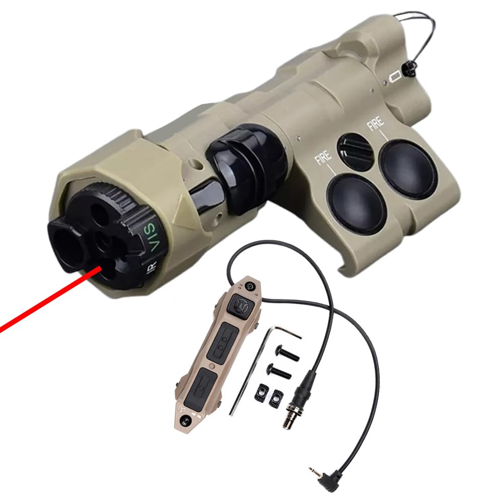 Nylon MW C1+ Box Aiming Laser Sight(with Red/Green/Blue Laser+IR Laser+IR Fill Light + 220 Lumens LED Flashlight), & New Dual Wire Modular Remote Pressure Switch(SF+2.5) Combo,Tan