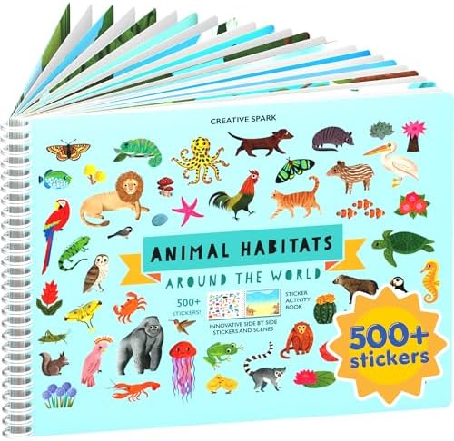 CUPKIN Animals Habitat 500+ Kids Sticker Book Toddler Airplane Tr...