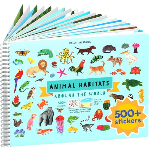 Animals Habitat 500+ Kids Sticker Book by Cupkin Toddler Airplane Travel Activity Coloring and...