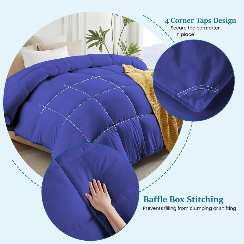 Comforter 100% Pima Cotton 400 TC, 400 GSM Premium Luxury All Season 1PC Comforter, Ultra Soft Breathable Quilted Bedding – Oversized King (116 x 98 Inches), Royal Blue