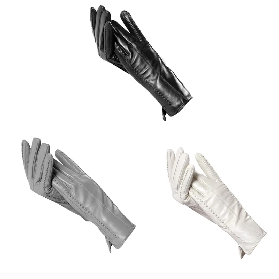 Guantes de poliuretano de color sólido para mujer, forro de algodón, cálidos, cálidos, guantes de negocios de invierno, beige, 6.5, azul oscuro, 6.5