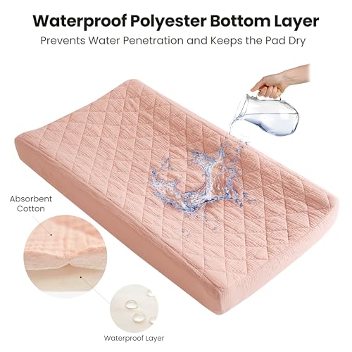 image for Konssy Waterproof Muslin Changing Pad Cover 2 Pack, Quilted Cotton Fit