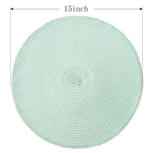 Funwheat Round Braided Placemats Set Of 6 Place Mats For Dining Tables Woven Heat Resistant Cute Table Mats 15 Inch(S Pom Pom Mint Green) #TOP1