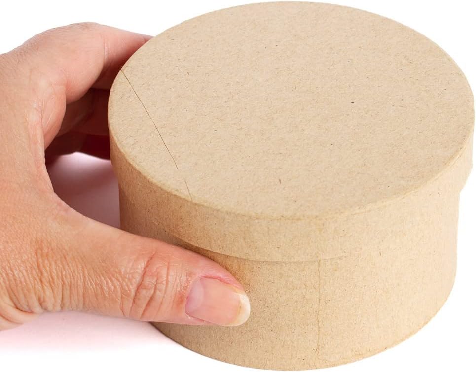 Factory Direct Craft Pack of 6 Round Paper Mache Boxes - DIY Cardboard Kraft Circle Shape Small Boxes - Papier Mache Boxes with Lids - DIY Gift, Favor, or Jewelry Boxes (4" Dia x 2.25" H)
