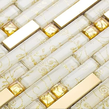 Hominter Gold Glass Tile Hand-Painted Crystal Mosaic Elegant Arched Woven Design Accent For Kitchen Backsplash, Bathroom And Shower Walls (11 Square Feet - View #7