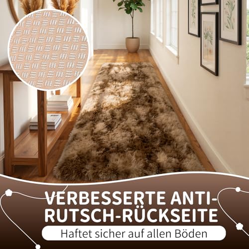 VOFUSHON Teppich Läufer 80x150 cm Braun Hochflor – Ansicht 5