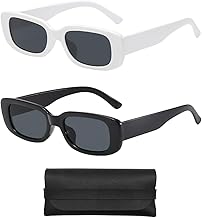 2 Square Sunglasses with Pocket, Y2k Retro Rectangle Sunglasses for Men and Women (Black, White), Black