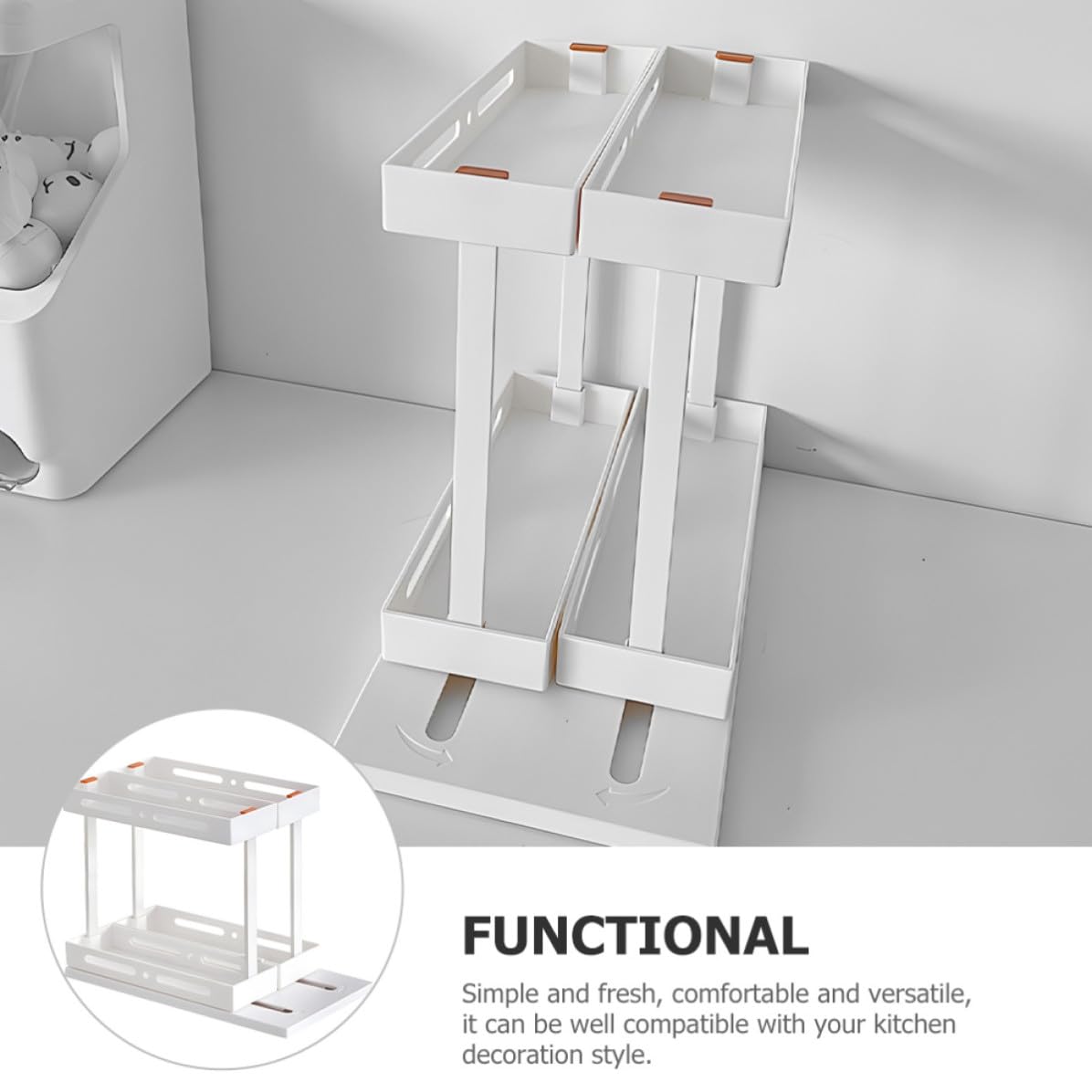 Happyyami Organizador de Cocina Diseño Extraíble y Organización Ordenada Extraíble Blanco de Abs y Acero al Carbono, Estante de Almacenamiento para Encimera