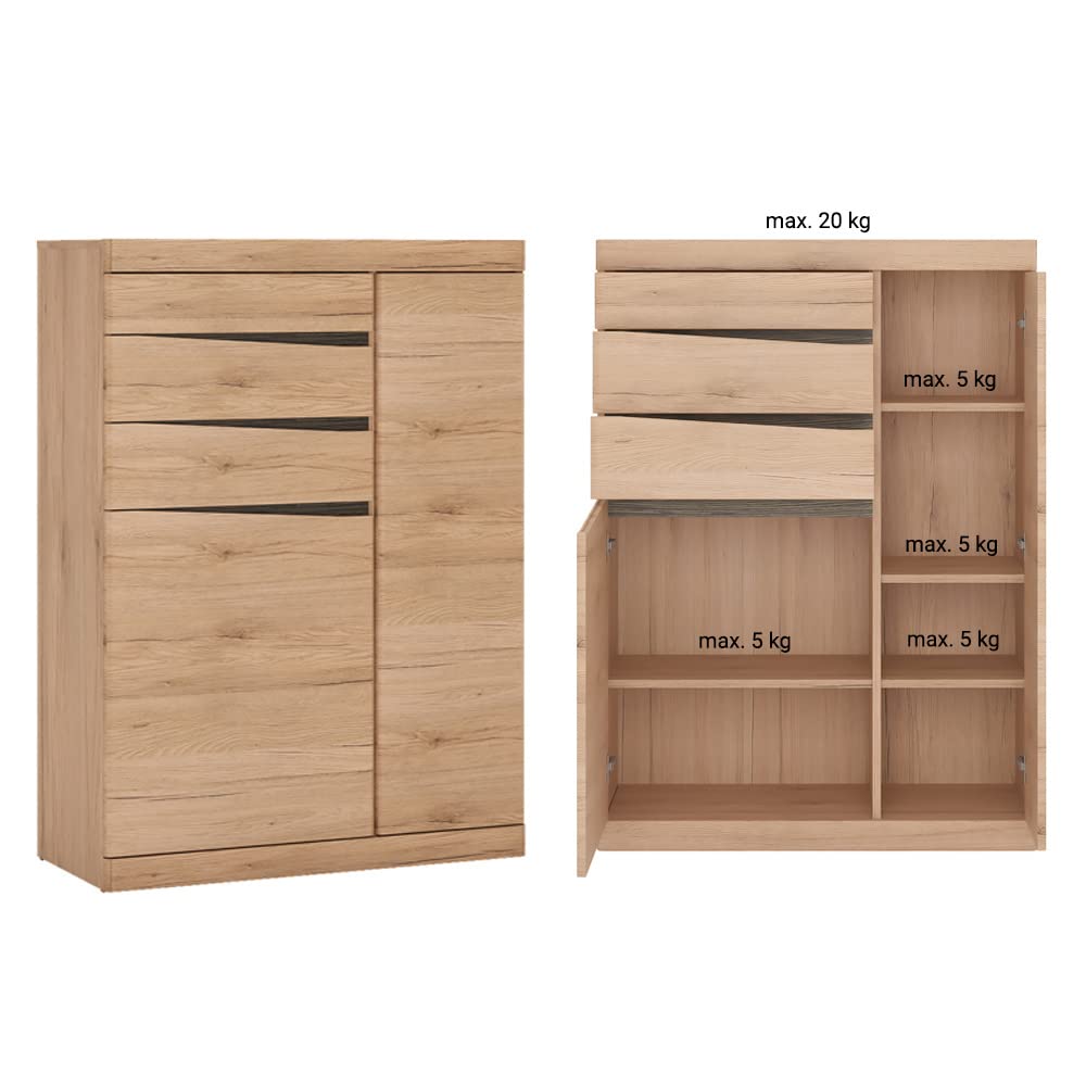 Lomadox Wohnzimmer Set mit Wohnwand Schrankwand Media Wand TV Lowboard Vitrine Wandboard Couchtisch 75x75 cm Sideboard Highboard in Eiche Nb.