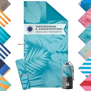 Blumtal Strandlaken 90x180 cm van Microvezel - Compacte en Sneldrogende Handdoek - Strandlaken XXL - Stranddeken Zandvrij met Strik - Badlaken Groot & Zacht - Blauwe Palmbladeren