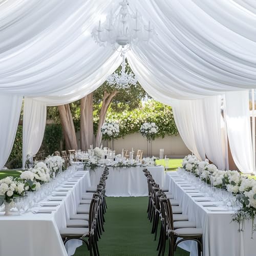 40ft×20ft White Ceiling Drapes for Weddings Parties,8 Panels 5×20ft Long Ceiling Curtain for Tent Canopy,Wrinkle Free Silk Easy to Draping&Hang White Drapes for Event Church Stage Photo Bedroom by NSSONBEN - Image 7