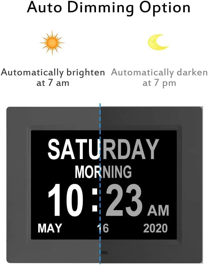 8 Inch Digital Calendar Day Alarm Clock -8 Alarm Reminders,AM/PM Function,Day Clock with Extra Large Display Helps with Memory Loss, Alzheimer's ,Dementia( White)