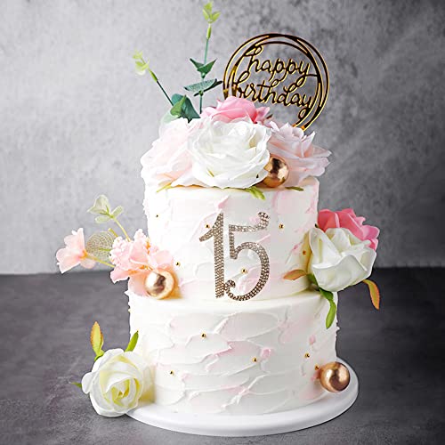 Rose Gold Sweet 15 Birthday Cake Topper | Premium Crystal Rhinestone Diamond Bling Gems | Monogram Number Fifteen | 15Th Birthday Party Decoration Ideas | Perfect Keepsake (15 Rose Gold) #TOP2