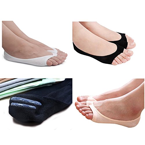 Image of seven wolves Womens Peep Toe Socks 6 Pairs, Toeless Cotton No Show Socks Non Slip Shoe Liner