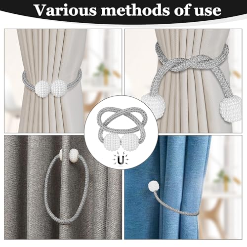 Image of 4Pack Magnetic Curtain Tiebacks, Curtain Tiebacks Buckles Holdbacks Holder Hooks Clip,Decorative Drape Handmade Curtain Tie Back(Grey)