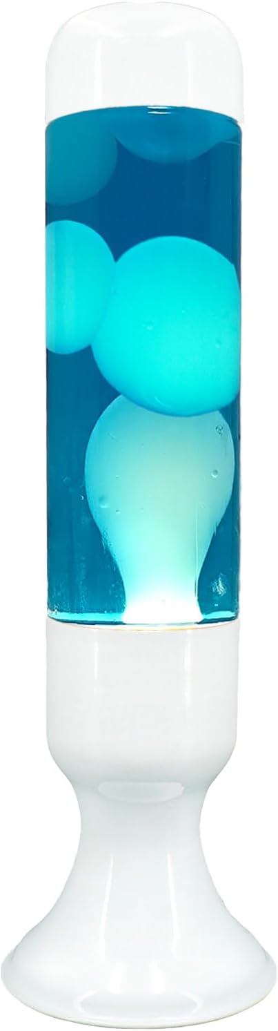 16 Inch Liquid Lamp, Blue Liquid with White Wax Motionin Liquid Relaxing Motion Light, Suitable for Living Room Bedroom Office, Amazing Gifts for Adults & Kids, White Base.