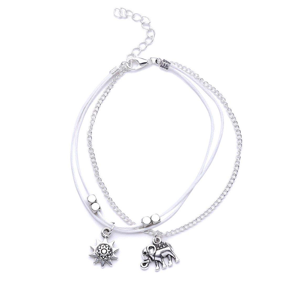 Bracciale alla Caviglia Canno Multistrato alla Caviglia con Un Ciondolo Solare Elefante per Donne Gioielli Estivi Summer Catena Spiaggia Caravana Eccellente e Popolare Durevole