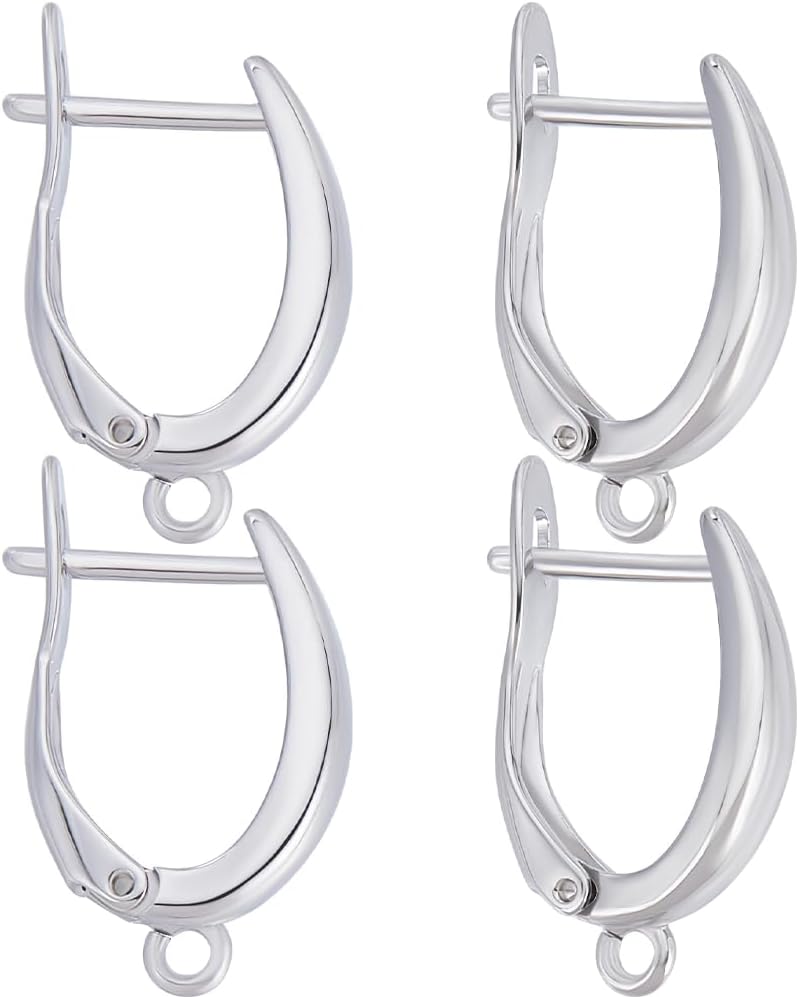 Beebeecraft 10Pcs Platinum Plated Round Leverback Earwires French Earring Hooks with Loop Ear Wire Findings with Storage Box for DIY Jewelry Making