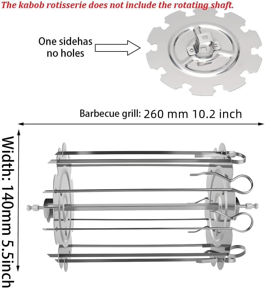 Food Grade Stainless Steel BBQ Grill Cage Vegetable Meat Skewer Kebab Maker for Rotisserie Oven Roaster