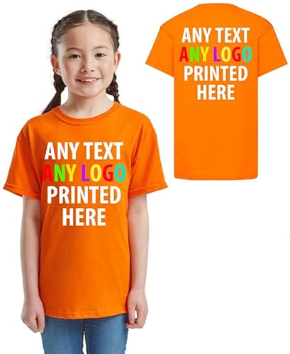 Personalised Kids T-Shirt Image Text Logo Children`s Tee Boys Girls Gift Orange
