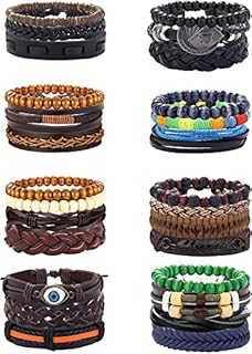 LOLIAS 27/31 Pcs Mixed Wrap Braided Leather Bracelets Wood Beads Bracelet Man's Cuff Vintage Leather Adjustable Fashion Bracelets Evil Eye Bracelets Wristband