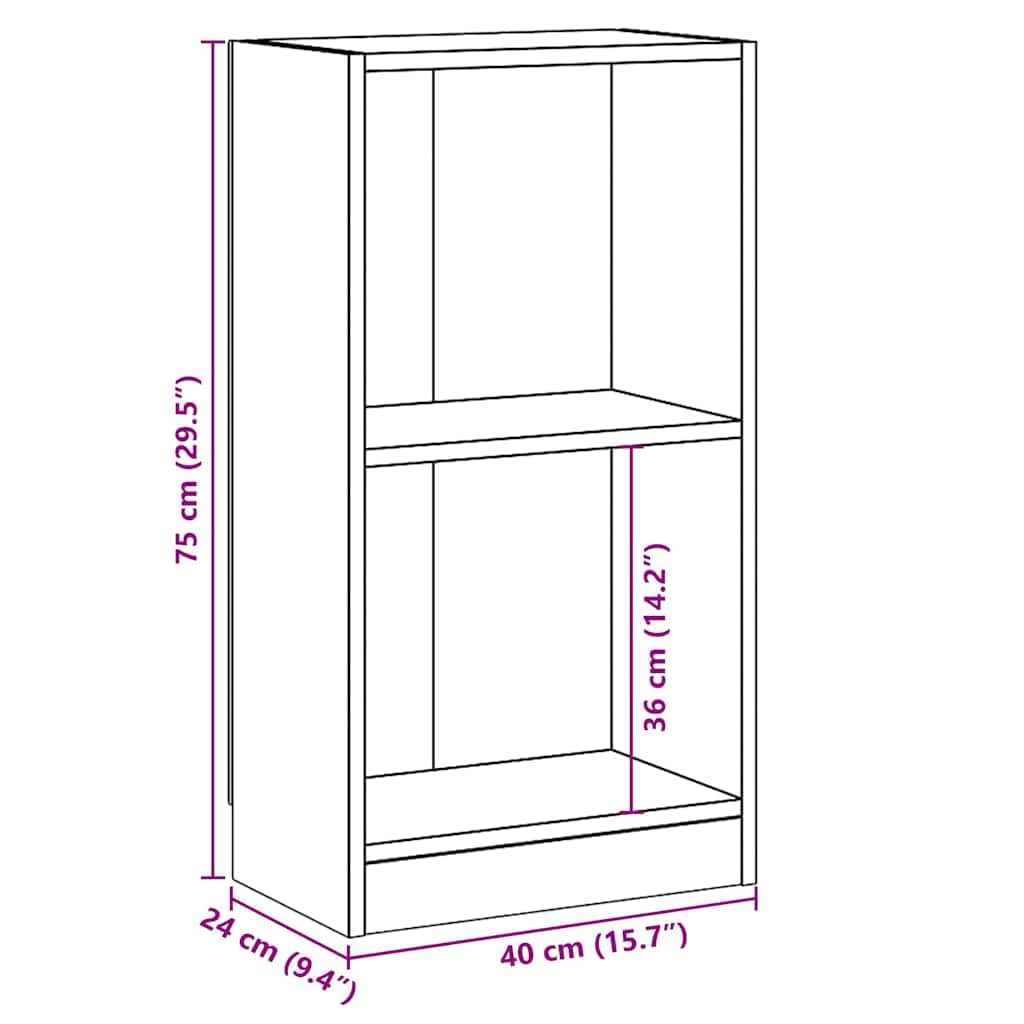 Regał na książki dąb Sonoma 40 x 24 x 75 cm, materiał drewnopochodny, organizer z 2 otwartymi półkami, do salonu, gabinetu, pokoju dziecięcego i korytarza, stabilne rozwiązanie do