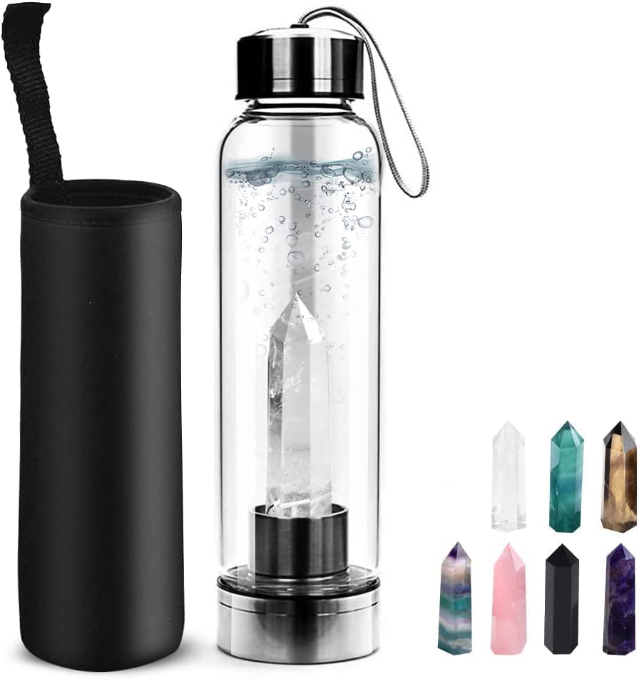 HINATAA Crystal Glass Bottle, Natural Quartz, 550ml, BPA-Free, Clear Crystal +Bottle, 550 ml