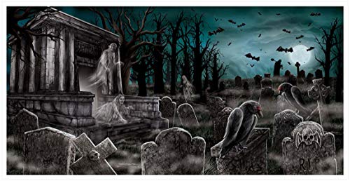 Creepy Cemetery Halloween Party Spooky Night Horizontal Banner Decoration, Plastic, 65