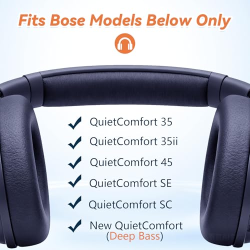 Image of Aurivor Replacement Ear Pads for Bose QuietComfort 45 35 ii (QC45 QC35) Headphones, Earpads Cushions for QC SE SC & New Quiet Comfort (Deep Bass), with Softer Foam & Protein Leather (Midnight Blue)