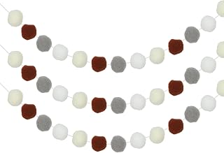 PATIKIL 3 Piezas de Guirnalda de Pompones, 2 Metros de Guirnalda Colgante Decorativa con 20 Bolas para Halloween Acción de Gracias Navidad Boda Cumpleaños, Blanco Crema Gris Marrón