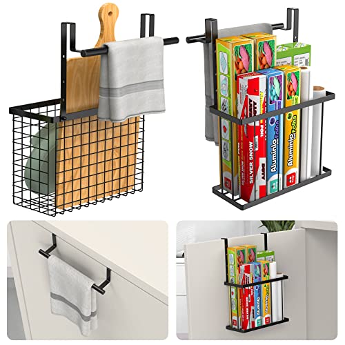 Johamoo Cabinet Door Organizer Kitchen Over Cabinet Door Organizer With Towel Bars, 2-Pack Cabinet Door Storage Basket For Cutting Boards,Foil,Plastic Wrap(Black) #TOP4