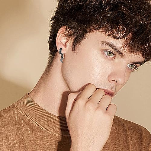 Black Hinged Earrings Hoop-Clip On Moon Dangle Hoops-Stainless Steel Punk Earrings Jewelry for Women Men2