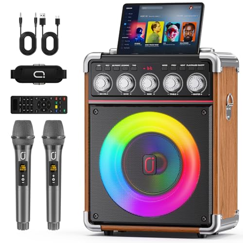 Image of Karaoke Machine for Adults with Bass /Treble /Echo Adjustment, 100W PA System | 2 Wireless Microphones, Bluetooth 5.3, Suitcase Design, 24H Playtime, TV Connection, TWS Stereo and Live Performance Support