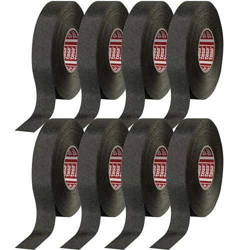 Image of 8 Tesa 51036 PET Cloth High Heat Electrical Tape for Wire Harness, Cables for Automotive Engine, Protect Against High Temperature, Abrasion, Chemical & Fluid | Flame Retardant | Black