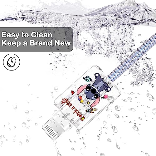 Image of ABRALE Iphone Charger Case,Accessories,Protective Case for 18W 20W iPhone 14 13 12 11 Pro Max Fast Charging Cable Adapter Charger, Cute Lightning Data Cable Case for iPhone Charger,(STITCH)