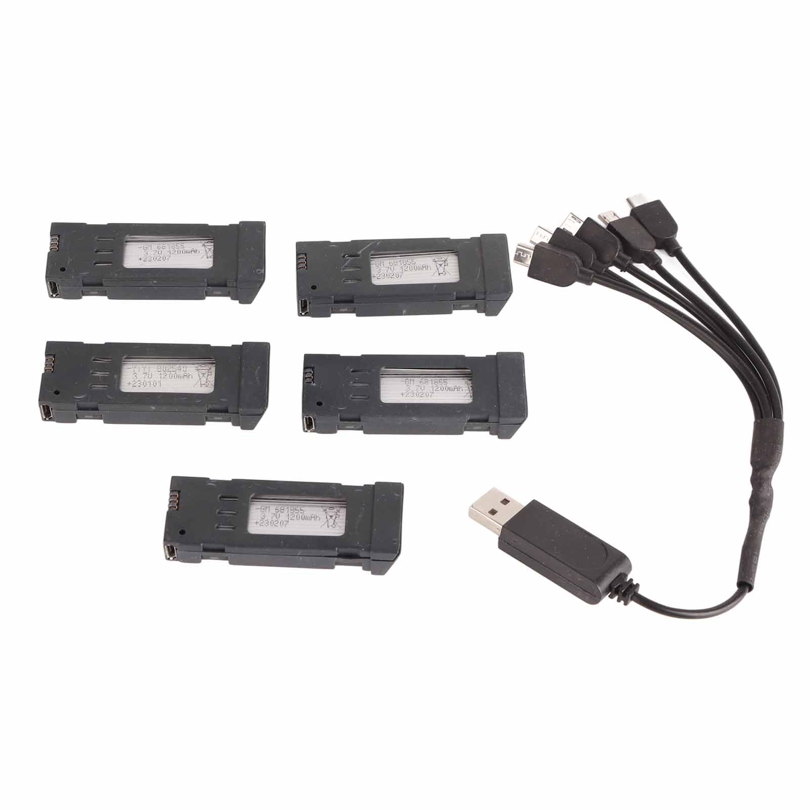 3.7V 600mAH Bateria Litowa, Bateria do Drona z Kablem do ładowarki 5 w 1, Przenośna Bateria do Helikoptera RC do E58 L800 JY019 część Zamienna do Zdalnie Sterowanego Quadcoptera