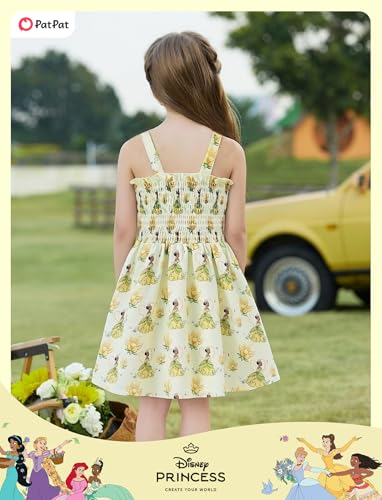Image of Disney Princess Frozen Elsa Minnie Stitch Toddler Girl Dress Bow Tie Straps Smocked Summer Outfit Birthday Party Clothes 2-9Y