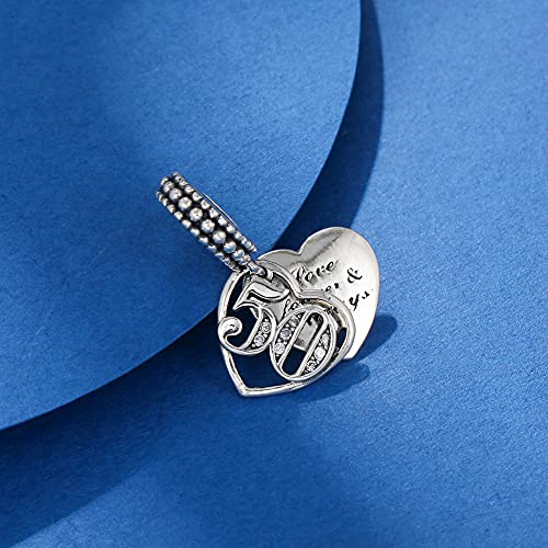 Image of ARTCHARM 16 18 21 30 40 50 60 Meaningful Number Charm 925 Sterling Silver Cubic Zirconia Bead Gift for Happy Birthday Anniversary Mother's Day