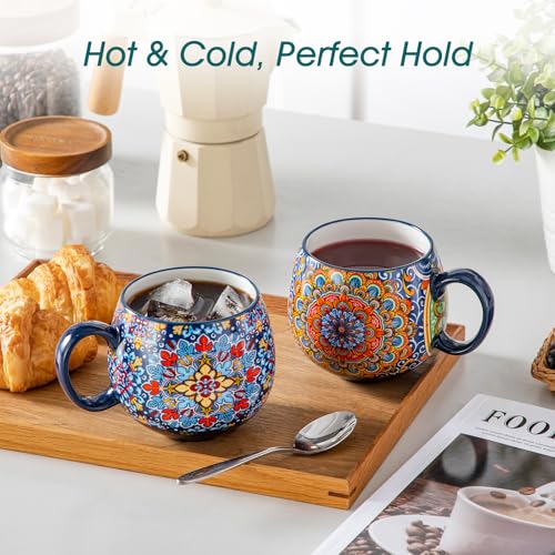 vancasso Coffee Mugs Set of 6, Coffee Cups Ceramic 16oz, Porcelain Coffee Mugs for Cappuccino, Latte, Espresso, Colorful Coffee Mugs with Handle, Rounded Boho Mugs, Microwave & Dishwasher Safe - Image 3