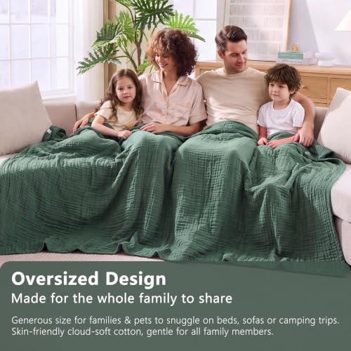 Image of EMME 9 Layer Muslin Cotton Blanket Adults Coverlet,Queen,Forest Green