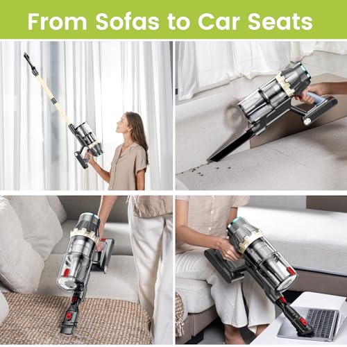 Linkifly XT1 Cordless Vacuum Cleaner, 550W/48Kpa/70Min, Self-Standing Vauum Cleaner With Touch Screen, Removable Battery, 5-Stage Filtration, Stick Vauum Cleaners For Home, Pet Hair, Carpet, All Floor - 8