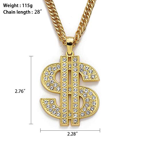 Gold Chain with Dollar Sign Big Money Necklaces for Men Women,Stainless Steel Iced Out Rhinestone Jewelry,Fashion Pendants with 28 Inches Chain4