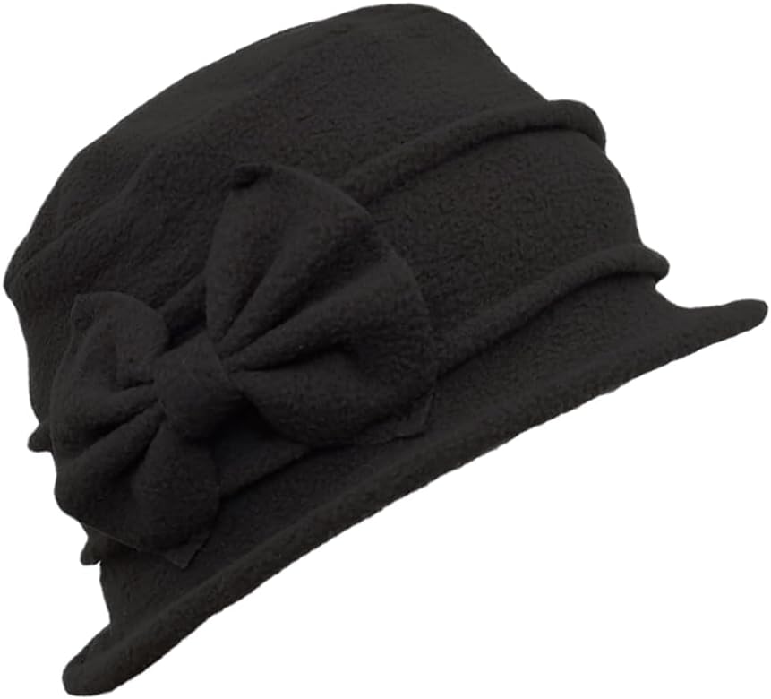 Womens Bell Beret Hat French Vintage Floral Fleece Cloche hat Classic Winter 1920s Bucket Hat