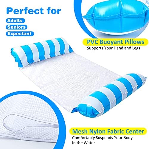 4-in-1 Inflatable Pool Float, Water Swimming Floats Hammock, Lounger Adult Size, Swimming Floaties Water Hammock Lounger, Saddle, Pool Chair Float, Drifter with Air Pump, 2 pack